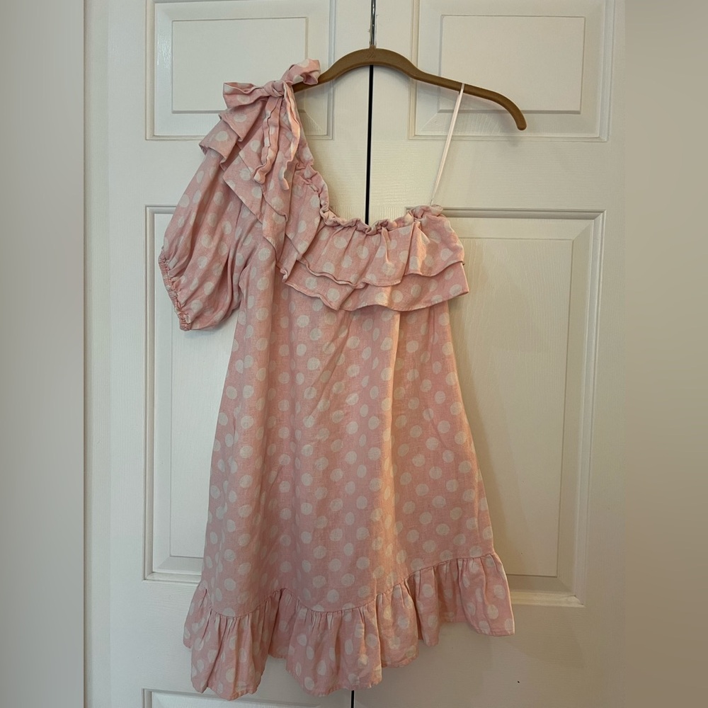 Lisa Marie Fernandez for Target Light Pink Polka Dot One-Shoulder Dress Size S - Picture 2 of 10
